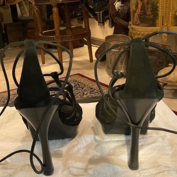 Bebe Tie Up Black Strappy Sandals Stiletto Heels Size 8 Platform - Picture 7 of 8